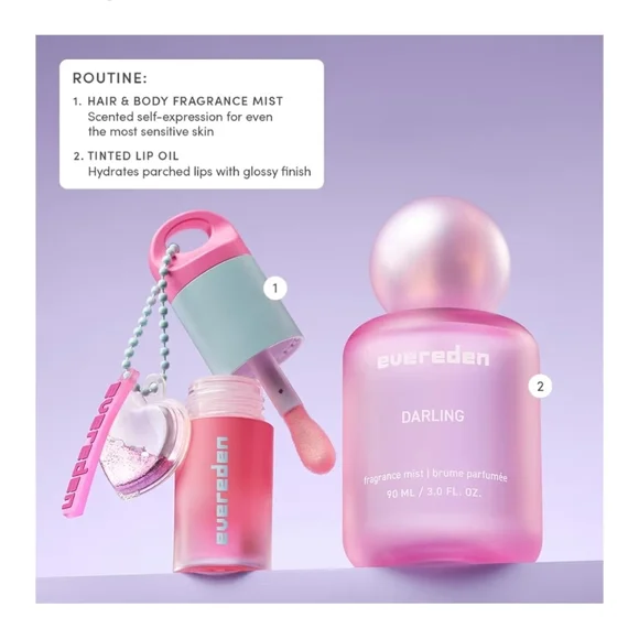 EVEREDEN FRAGRANCE 4-PIECE GIFT SET HAIR & BODY MIST, TINTED LIP OIL, VEGAN